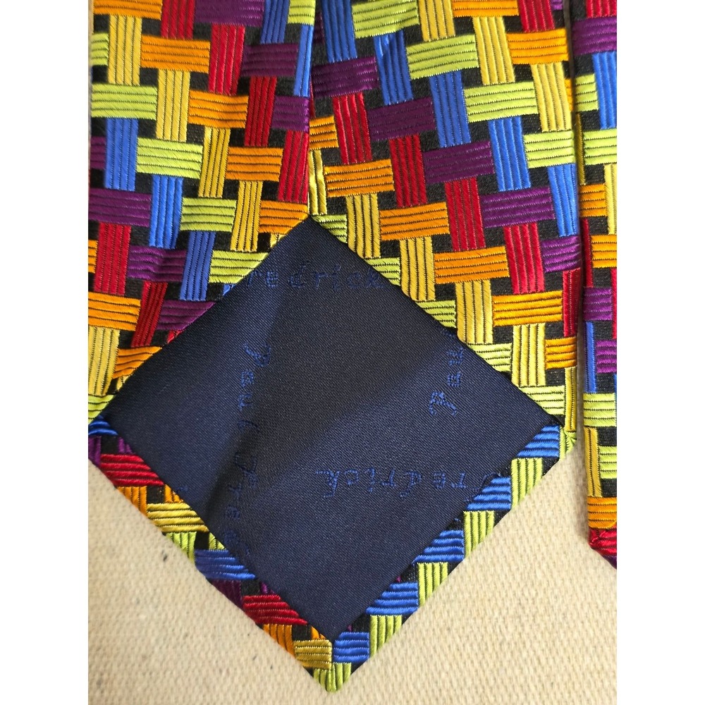 Paul Fredrick Mens Silk Tie Multi Color Basketweave Geometric Hand Made Necktie - Picture 6 of 7